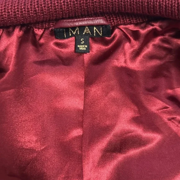 IMAN Size S 100% Genuine Leather Moto Jacket Claret Red Lined Outdoor Classic - Picture 5 of 6